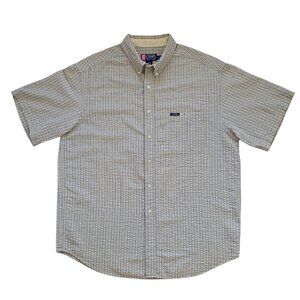 CHAPS Ralph Lauren Mens White Tan Blue Striped Seersucker Short Sleeve Shirt XL